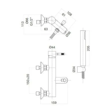 Смеситель для ванны Webert Rimini RI850101740, белый