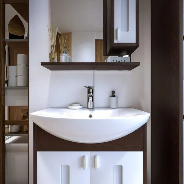 Зеркало со шкафом Бриклаер БАЛИ 62 см правое, венге/белый