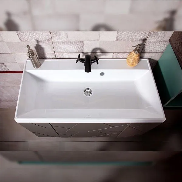 Тумба под раковину подвесная Бриклаер КРИСТАЛЛ ясень анкор темный/графит, 90 см