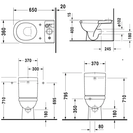 Унитаз-компакт Duravit Happy D 0170090000 подвод снизу