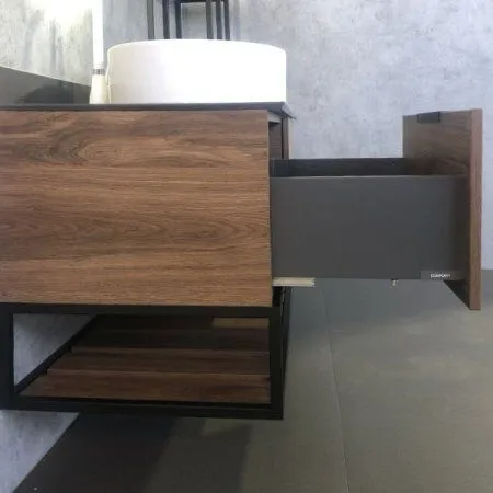 Тумба-умывальник COMFORTY "Порто-120-1" дуб тёмно-коричневый с черной столешницей c раковиной COMFORTY 9110 - купить в Москве по низкой цене в интернет-магазине с доставкой по всей России | HITsant Тумба-умывальник COMFORTY "Порто-120-1" дуб тёмно-коричневый с черной столешницей c раковиной COMFORTY 9110