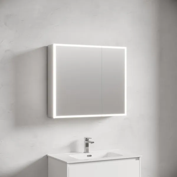 Зеркальный шкаф для ванной комнаты из алюминия SANCOS Evoke 800x700х136 мм с LED подсветкой  SC8080