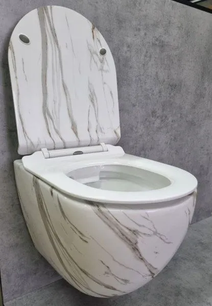 Унитаз подвесной Ceramalux 2213-K, белый мрамор