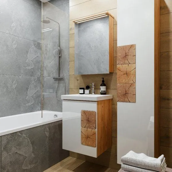 Тумба под раковину подвесная Бриклаер Форест дуб золотой/белый, 50 см