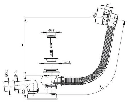Слив-перелив AlcaPlast A55K-80-RU-01 хром