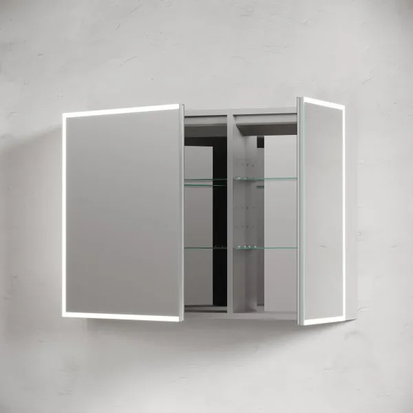 Зеркальный шкаф для ванной комнаты из алюминия SANCOS Evoke1000x700х136 мм с LED подсветкой,  SC80100