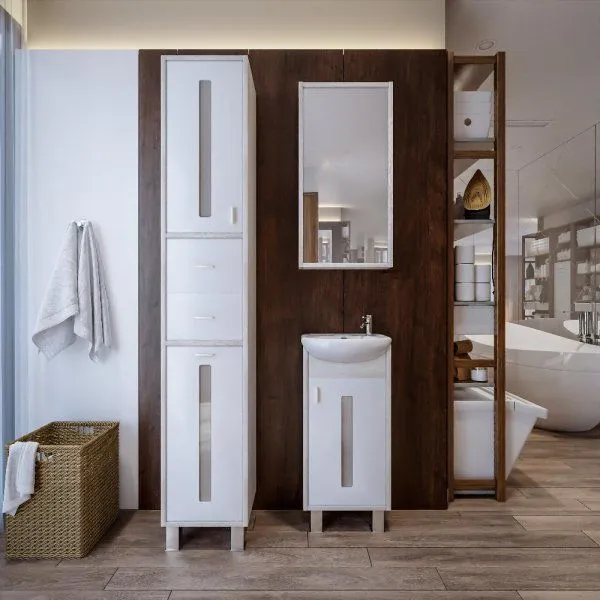 Тумба под раковину напольная Бриклаер БАЛИ правая светлая лиственница/белый, 40 см