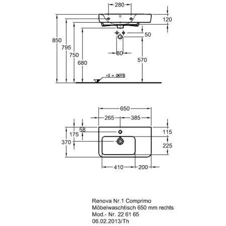 Раковина Geberit Renova Compact 226265000  65  с полочкой слева белая