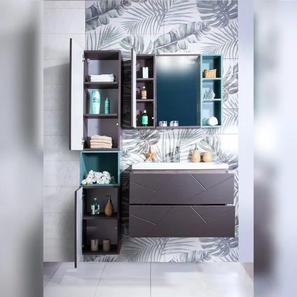 Тумба под раковину подвесная Бриклаер КРИСТАЛЛ ясень анкор темный/графит, 80 см