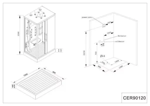 Душевая кабина Cerutti SW-C90120 120х90