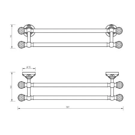 Полотенцедержатель Migliore Cristalia 16777 двойной L60 бронза/swarovski