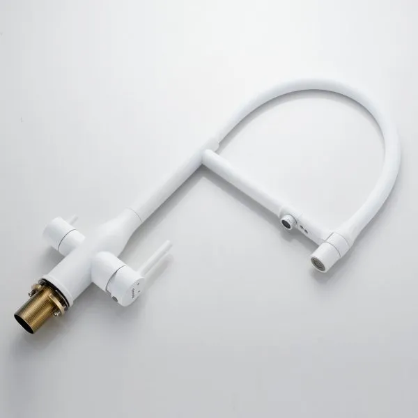 Смеситель для кухни с гибким изливом, с подключением фильтра Shevanik S378C, Белый