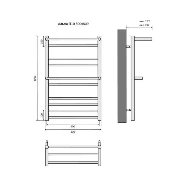 Полотенцесушитель водяной Aquatek Альфа AQ RRP1080BL 50х80 2-2-2-4 черный муар