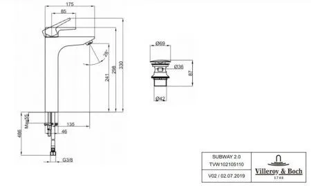 Смеситель Villeroy & Boch Subway 2.0 TVW10210511061 для раковины, хром