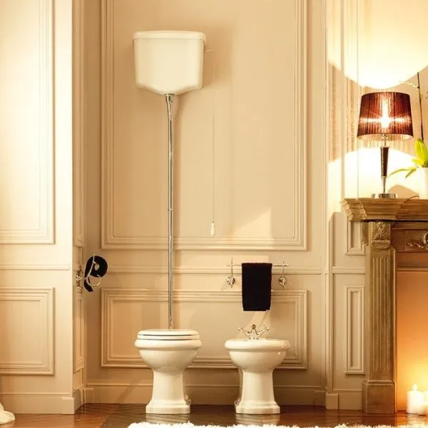 Унитаз Kerasan Retro 101101 с высоким бачком, горизонтальный выпуск, фурнитура хром