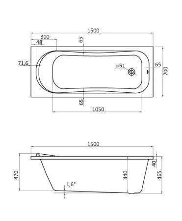Ванна акриловая Santek Тенерифе 1WH302213 150х70