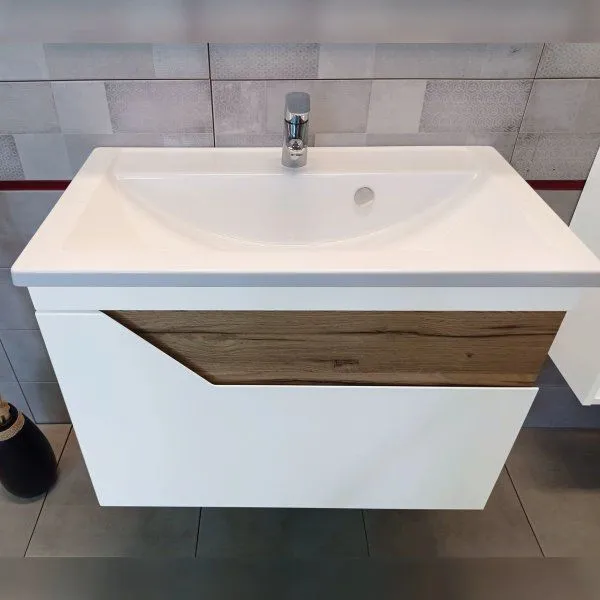 Тумба под раковину подвесная Бриклаер Брайтон белый/дуб, 80 см