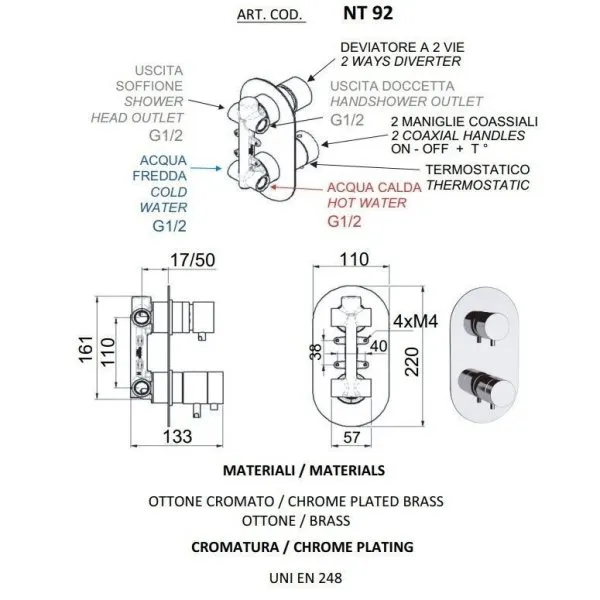Смеситель Remer Elegance NT92 для ванны с душем, хром