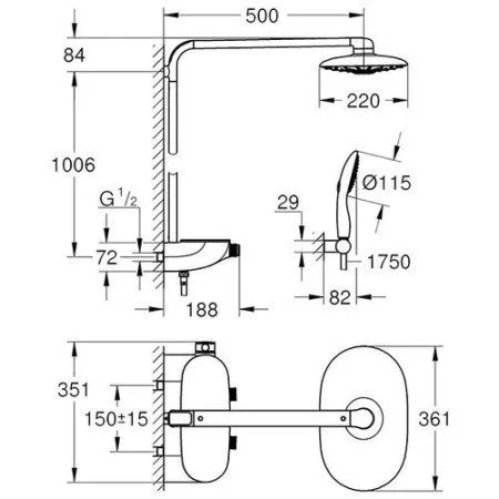 Душевая система с термостатом GROHE Rainshower 26250000 - купить в Москве по низкой цене в интернет-магазине с доставкой по всей России | HITsant Душевая система с термостатом GROHE Rainshower 26250000
