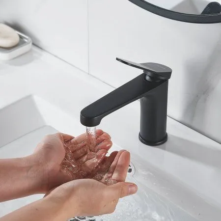 Смеситель для раковины однорычажный с гайкой Shevanik S6201H, Черный