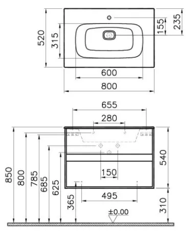 Тумба с раковиной VitrA Metropole 58181 80 сливовое дерево, черное акриловое стекло