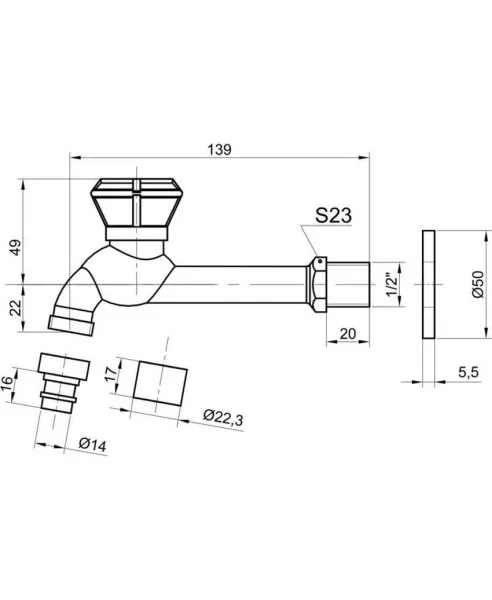 Сливной кран BRONZE DE LUXE длинный  (насадка "под шланг") (21594/2)