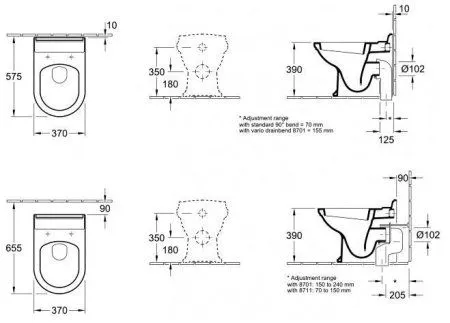 Унитаз приставной Villeroy & Boch Hommage 6663 10R1 alpin