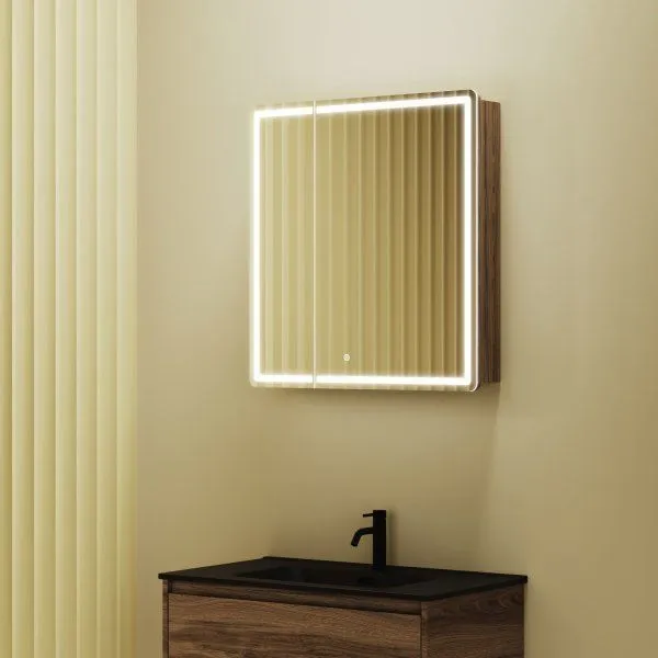 Зеркальный шкаф для ванной комнаты SANCOS Mirror 690x150х740 мм, с LED подсветкой, цвет дуб чарльстон, с розеткой,  MI70ECH