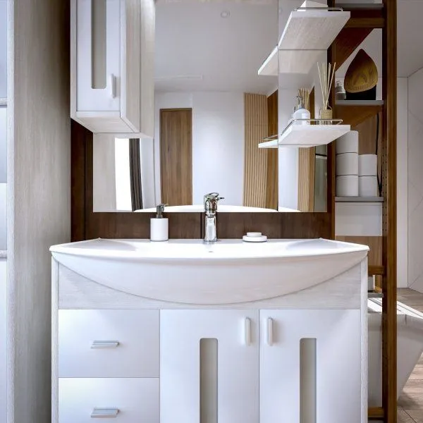 Зеркало со шкафом Бриклаер БАЛИ 90 см левое, светлая лиственница/белый