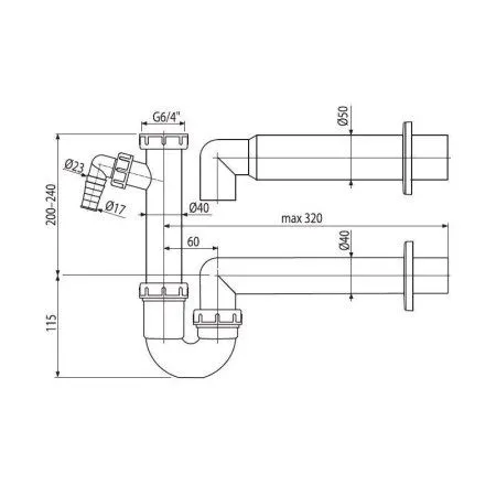 Сифон для раковины AlcaPlast A81-DN40 c подводкой
