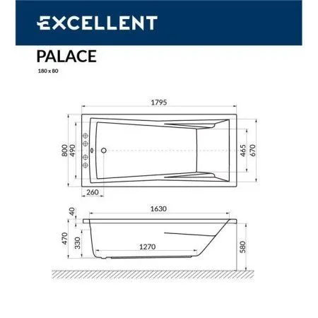 Акриловая ванна Excellent Palace WAEX.PAL18.SOFT.GL 180x80  с гидромассажем, белый/золото