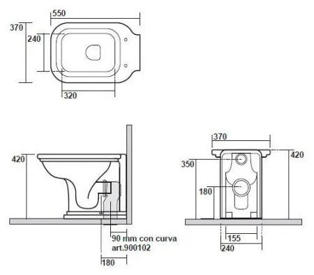 Унитаз приставной Kerasan Waldorf 411801bi (55 см)