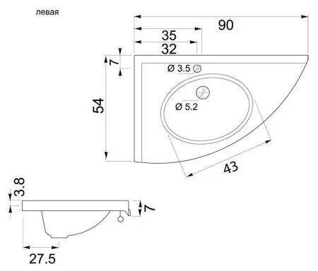 Мебельная раковина Aquanet Ибис левая с п/д