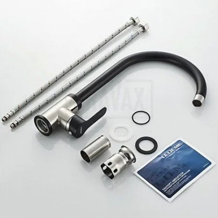 Смеситель Ledeme L74105B нержавеющая сталь + черный - купить в Москве по низкой цене в интернет-магазине с доставкой по всей России | HITsant Смеситель Ledeme L74105B нержавеющая сталь + черный