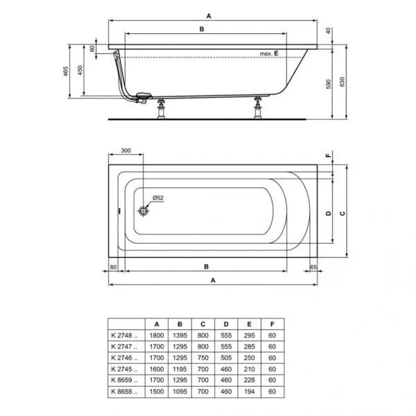 Акриловая ванна Ideal Standard Hotline K865901 170x70