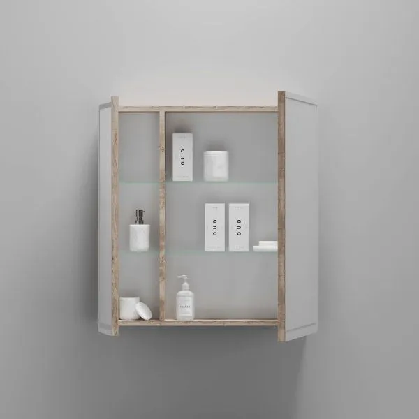 Зеркальный шкаф для ванной комнаты SANCOS Mirror 690x150х740 мм, с LED подсветкой, цвет дуб галифакс натуральный, с розеткой MI70EG