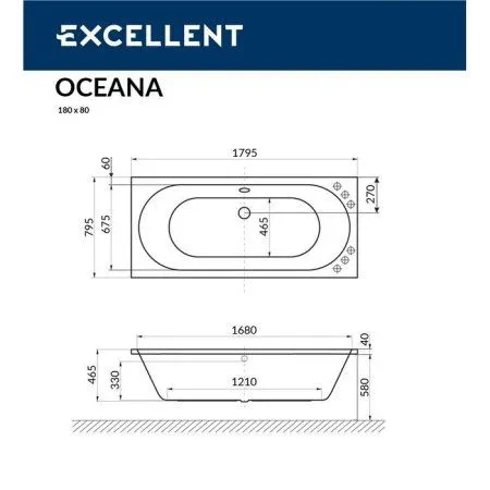 Акриловая ванна Excellent Oceana WAEX.OCE18.RELAX.GL 180x80  с гидромассажем, белый/золото
