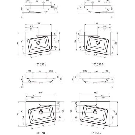 Раковина Ravak 10° XJIL1165000 650 L  угловая