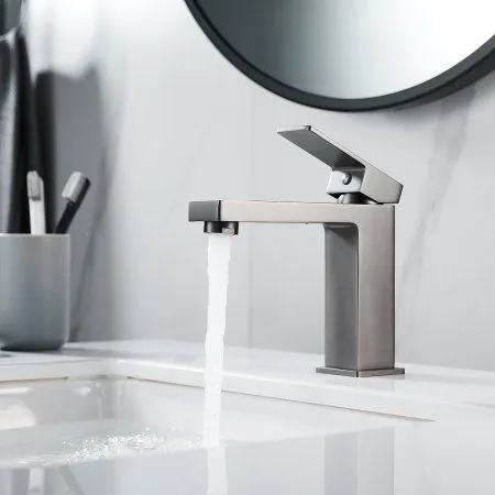 Смеситель для раковины однорычажный с гайкой Shevanik S9601T, Оружейная сталь