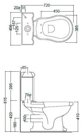 Унитаз-компакт Kerasan Retro 101301 горизонтальный выпуск, фурнитура хром