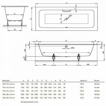 Ванна стальная Bette One 3313-000 PLUS 180х80