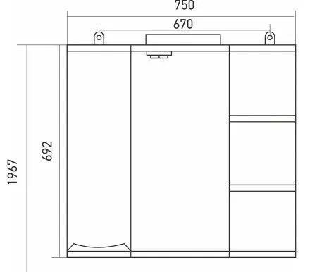 Зеркало-шкаф навесной с подсветкой MIXLINE Этьен-75 правый (529941)