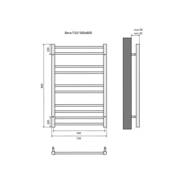 Полотенцесушитель водяной Aquatek Вега AQ DR1080BL 50х80 2-2-2-4 черный муар