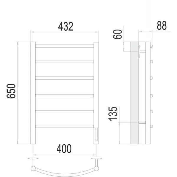 Полотенцесушитель электрический Terminus Классик П6 40х65 4670078531308, хром