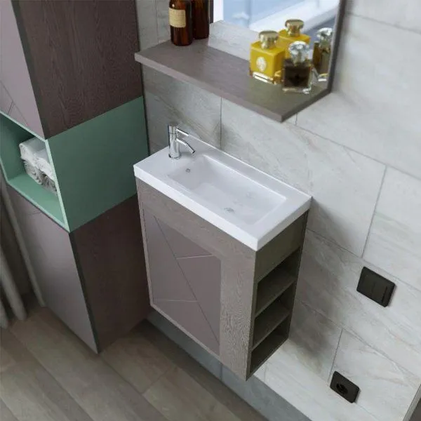 Тумба под раковину подвесная Бриклаер КРИСТАЛЛ ясень анкор темный/графит, 40 см