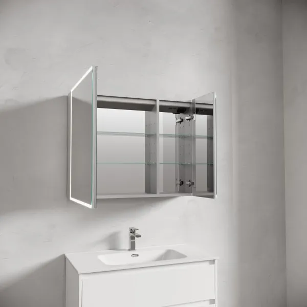 Зеркальный шкаф для ванной комнаты из алюминия SANCOS Evoke 900x700х136 мм с LED подсветкой,  SC8090