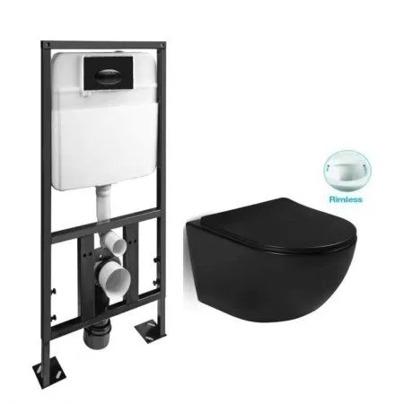Унитаз подвесной с инсталяцией SantiLine SL-5018MB+SL-03 черный - купить в Москве по низкой цене в интернет-магазине с доставкой по всей России | HITsant Унитаз подвесной с инсталяцией SantiLine SL-5018MB+SL-03 черный