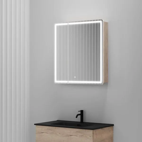 Зеркальный шкаф для ванной комнаты SANCOS Mirror 690x150х740 мм, с LED подсветкой, цвет дуб галифакс натуральный, с розеткой MI70EG