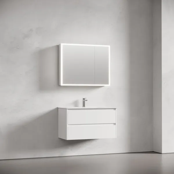 Зеркальный шкаф для ванной комнаты из алюминия SANCOS Evoke 900x700х136 мм с LED подсветкой,  SC8090