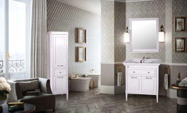 Тумба ASB-Woodline Гранда 85 (Белый Патина Серебро) под раковина Дуглас 85 (11487/1)